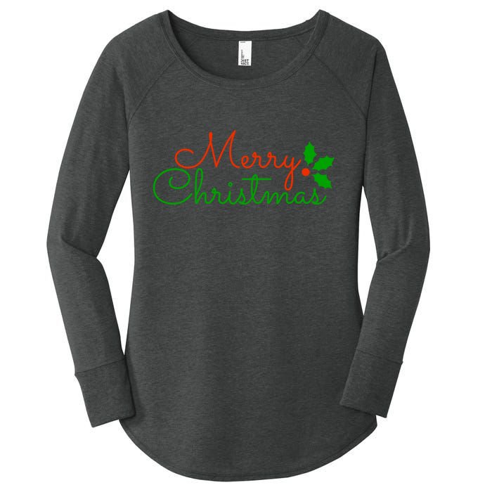 Merry Christmas Festive Logo Women's Perfect Tri Tunic Long Sleeve Shirt