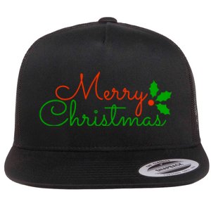 Merry Christmas Festive Logo Flat Bill Trucker Hat