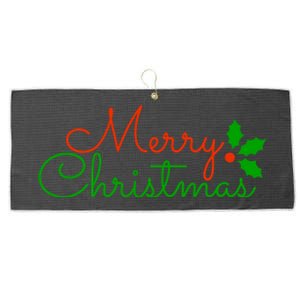 Merry Christmas Festive Logo Large Microfiber Waffle Golf Towel