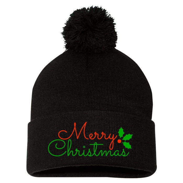 Merry Christmas Festive Logo Pom Pom 12in Knit Beanie