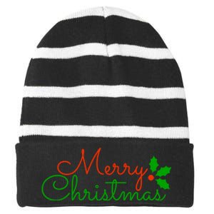 Merry Christmas Festive Logo Striped Beanie with Solid Band