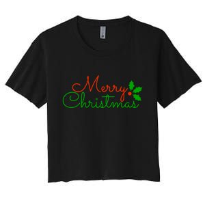 Merry Christmas Festive Logo Women's Crop Top Tee