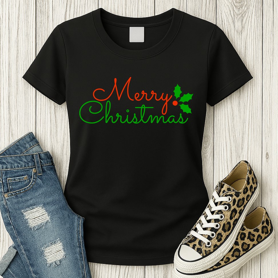 Merry Christmas Festive Logo Womens T-Shirt