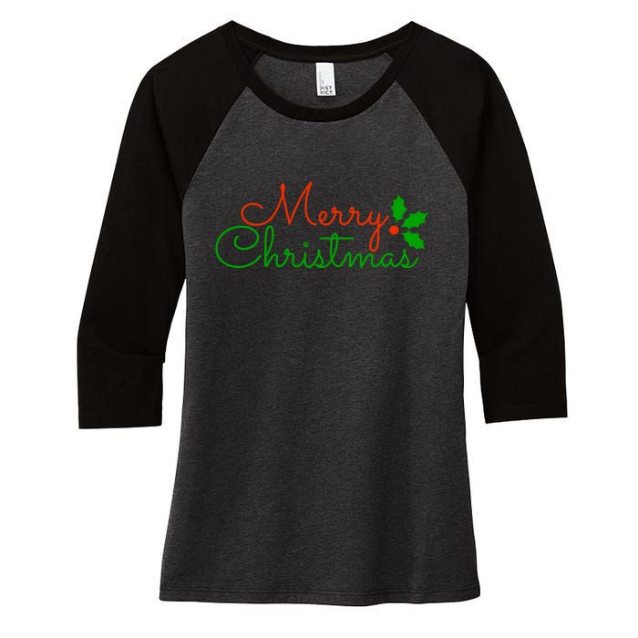 Merry Christmas Festive Logo Women's Tri-Blend 3/4-Sleeve Raglan Shirt