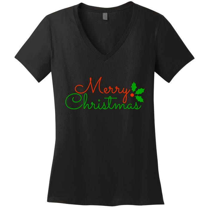 Merry Christmas Festive Logo Women's V-Neck T-Shirt