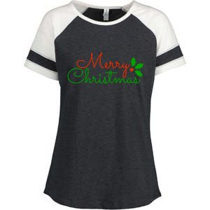 Merry Christmas Festive Logo Enza Ladies Jersey Colorblock Tee