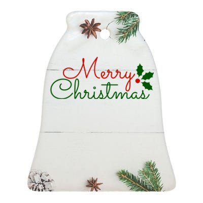 Merry Christmas Festive Logo Ceramic Bell Ornament