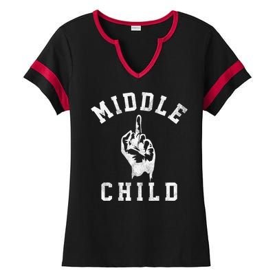 Middle Child Funny Offensive Adult Humor Finger Ladies Halftime Notch Neck Tee