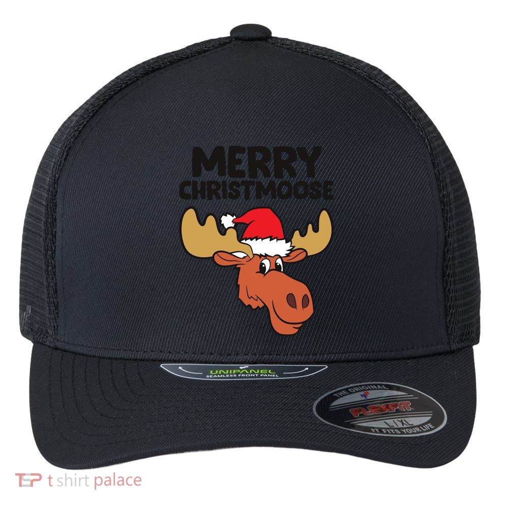 Merry Christmoose Funny Moose Christmas Hat Moose Cool Gift Flexfit Unipanel Trucker Cap