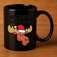 Merry Christmoose Funny Moose Christmas Hat Moose Cool Gift 11oz C Handle Ceramic Mug
