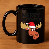 Merry Christmoose Funny Moose Christmas Hat Moose Cool Gift 11oz C Handle Ceramic Mug