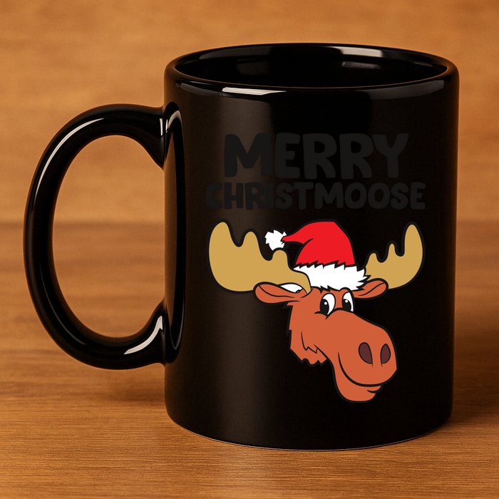 Merry Christmoose Funny Moose Christmas Hat Moose Cool Gift 11oz C Handle Ceramic Mug