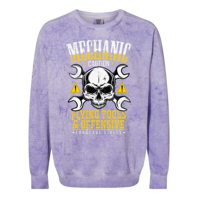 Mechanic Caution Flying Tools Car Mechanics Colorblast Crewneck Sweatshirt