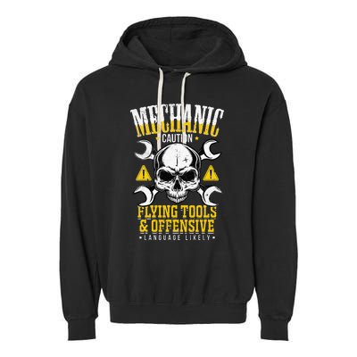 Mechanic Caution Flying Tools Car Mechanics Garment-Dyed Fleece Hoodie