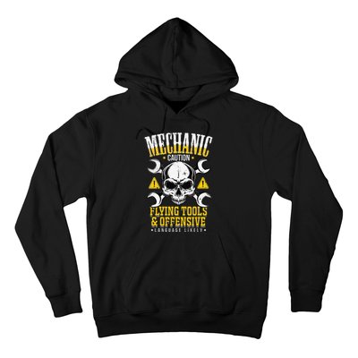 Mechanic Caution Flying Tools Car Mechanics Hoodie