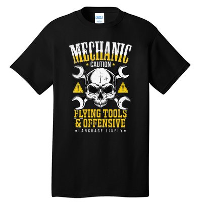 Mechanic Caution Flying Tools Car Mechanics Tall T-Shirt