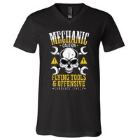 Mechanic Caution Flying Tools Car Mechanics V-Neck T-Shirt