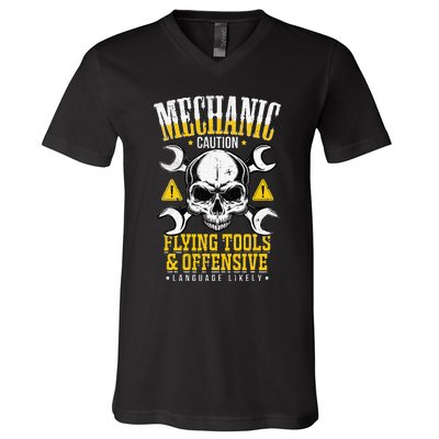 Mechanic Caution Flying Tools Car Mechanics V-Neck T-Shirt