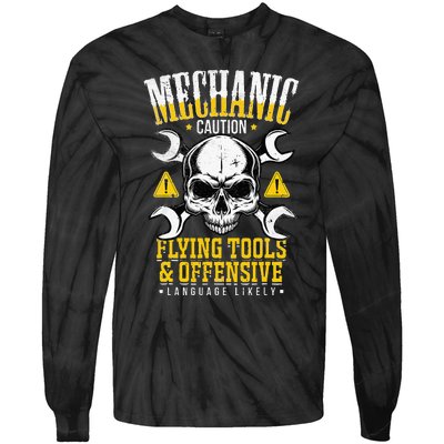 Mechanic Caution Flying Tools Car Mechanics Tie-Dye Long Sleeve Shirt