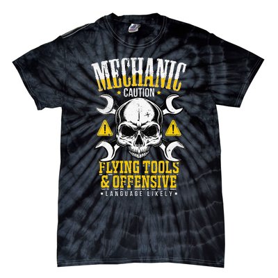 Mechanic Caution Flying Tools Car Mechanics Tie-Dye T-Shirt