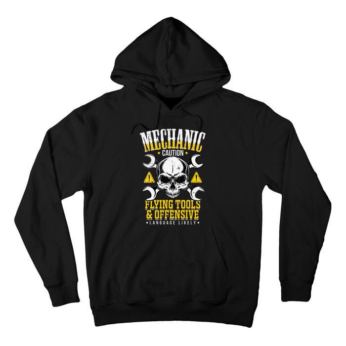 Mechanic Caution Flying Tools Car Mechanics Tall Hoodie