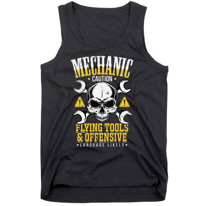 Mechanic Caution Flying Tools Car Mechanics Tank Top