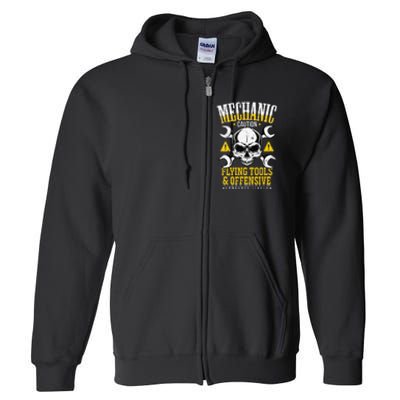 Mechanic Caution Flying Tools Car Mechanics Full Zip Hoodie