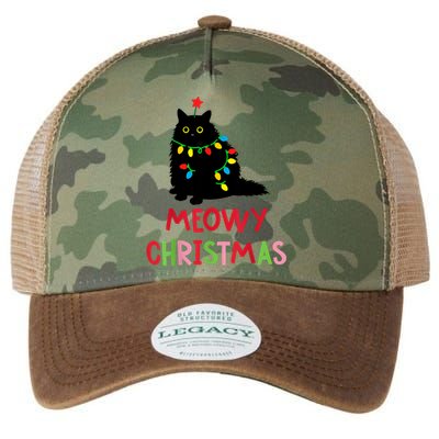 Meowy Christmas Funny Black Cat Christmas Lights Cat Lovers Legacy Tie Dye Trucker Hat