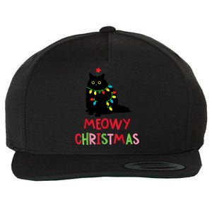 Meowy Christmas Funny Black Cat Christmas Lights Cat Lovers Wool Snapback Cap