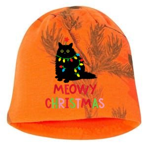 Meowy Christmas Funny Black Cat Christmas Lights Cat Lovers Kati - Camo Knit Beanie