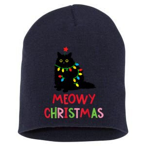 Meowy Christmas Funny Black Cat Christmas Lights Cat Lovers Short Acrylic Beanie