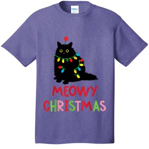 Meowy Christmas Funny Black Cat Christmas Lights Cat Lovers T-Shirt