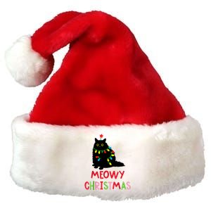 Meowy Christmas Funny Black Cat Christmas Lights Cat Lovers Premium Christmas Santa Hat