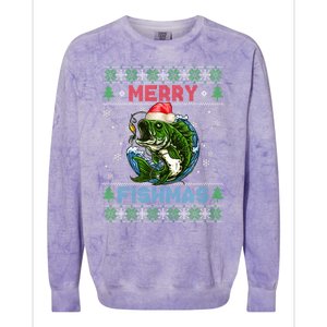 Merry Christmas Fishmas Ugly Xmas Sweater Santa Bass Fishing Gift Colorblast Crewneck Sweatshirt