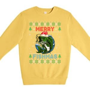 Merry Christmas Fishmas Ugly Xmas Sweater Santa Bass Fishing Gift Premium Crewneck Sweatshirt