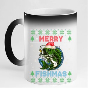 Merry Christmas Fishmas Ugly Xmas Sweater Santa Bass Fishing Gift 11oz Black Color Changing Mug