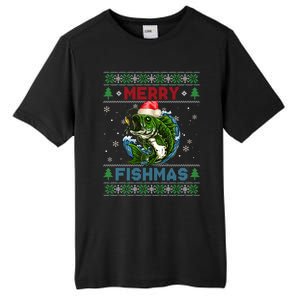 Merry Christmas Fishmas Ugly Xmas Sweater Santa Bass Fishing Gift Tall Fusion ChromaSoft Performance T-Shirt