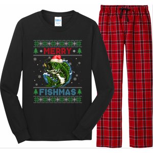 Merry Christmas Fishmas Ugly Xmas Sweater Santa Bass Fishing Gift Long Sleeve Pajama Set