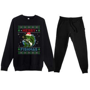 Merry Christmas Fishmas Ugly Xmas Sweater Santa Bass Fishing Gift Premium Crewneck Sweatsuit Set