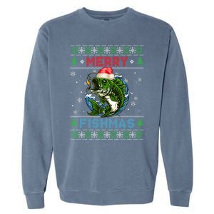 Merry Christmas Fishmas Ugly Xmas Sweater Santa Bass Fishing Gift Garment-Dyed Sweatshirt