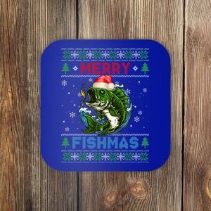 Merry Christmas Fishmas Ugly Xmas Sweater Santa Bass Fishing Gift Coaster