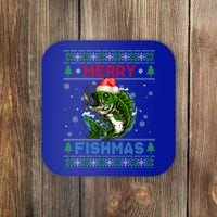 Merry Christmas Fishmas Ugly Xmas Sweater Santa Bass Fishing Gift Coaster