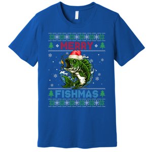 Merry Christmas Fishmas Ugly Xmas Sweater Santa Bass Fishing Gift Premium T-Shirt