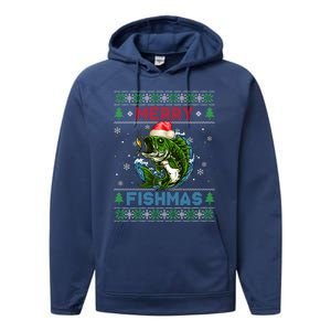 Merry Christmas Fishmas Ugly Xmas Sweater Santa Bass Fishing Gift Performance Fleece Hoodie