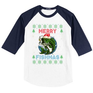 Merry Christmas Fishmas Ugly Xmas Sweater Santa Bass Fishing Gift Baseball Sleeve Shirt