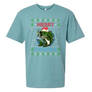 Merry Christmas Fishmas Ugly Xmas Sweater Santa Bass Fishing Gift Sueded Cloud Jersey T-Shirt