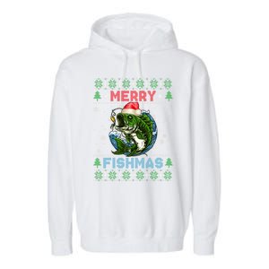 Merry Christmas Fishmas Ugly Xmas Sweater Santa Bass Fishing Gift Garment-Dyed Fleece Hoodie