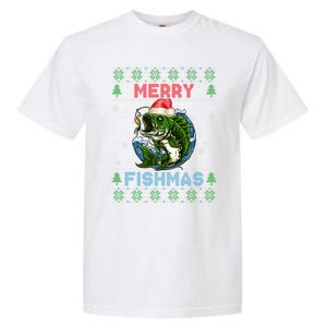 Merry Christmas Fishmas Ugly Xmas Sweater Santa Bass Fishing Gift Garment-Dyed Heavyweight T-Shirt