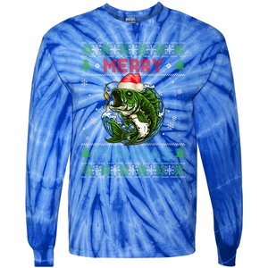 Merry Christmas Fishmas Ugly Xmas Sweater Santa Bass Fishing Gift Tie-Dye Long Sleeve Shirt