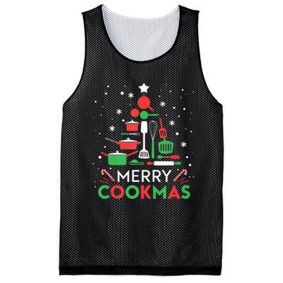 Merry Cookmas Funny Xmas Chef Cooking Christmas Tree Tank Top Mesh Reversible Basketball Jersey Tank